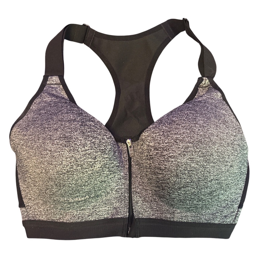 Victoria's Secret VSX Sport Gray Black Front Zip Racerback Sports Bra 32DD‎